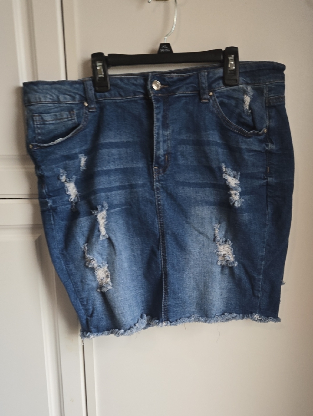 Distressed Dark Blue Denim Skirt